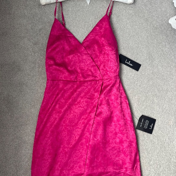 Lulus Sophisticated Charm Magenta Floral Satin Jacquard Mini Dress- XS - Picture 6 of 7